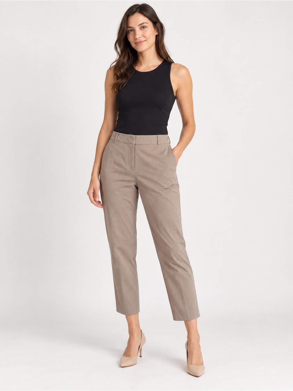 Talbots Size 14P Petite Taupe Straight Leg Cropped Dress Pants Trousers